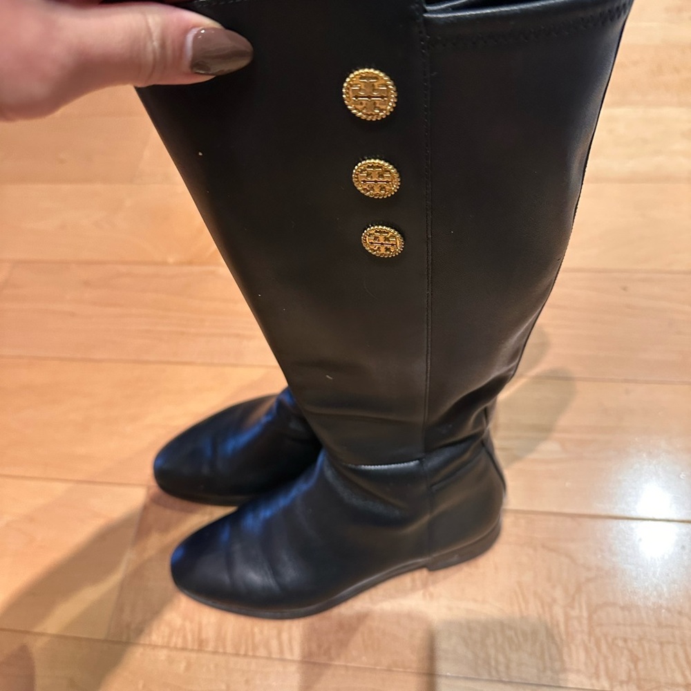 Tory Burch Black Knee-High Boots with Gold Buttons